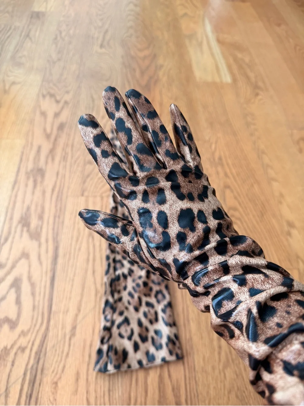 Leopard Print Long Gloves - Brown & Black